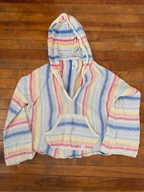 Billabong Striped Hooded Swim Coverup in Blue, Pink, Yellow, Cream